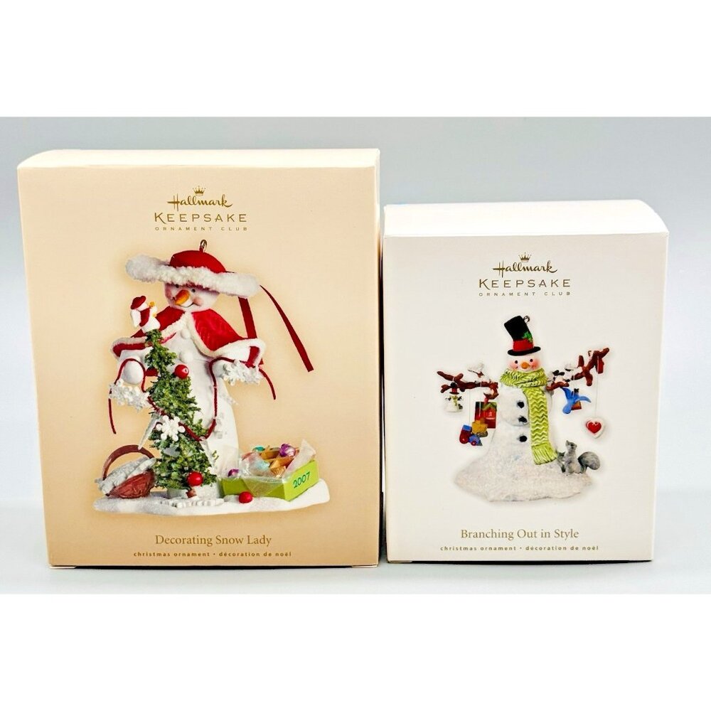 Hallmark Keepsake Decorating Snow Lady Branching Out in Style Christmas Lot of 2